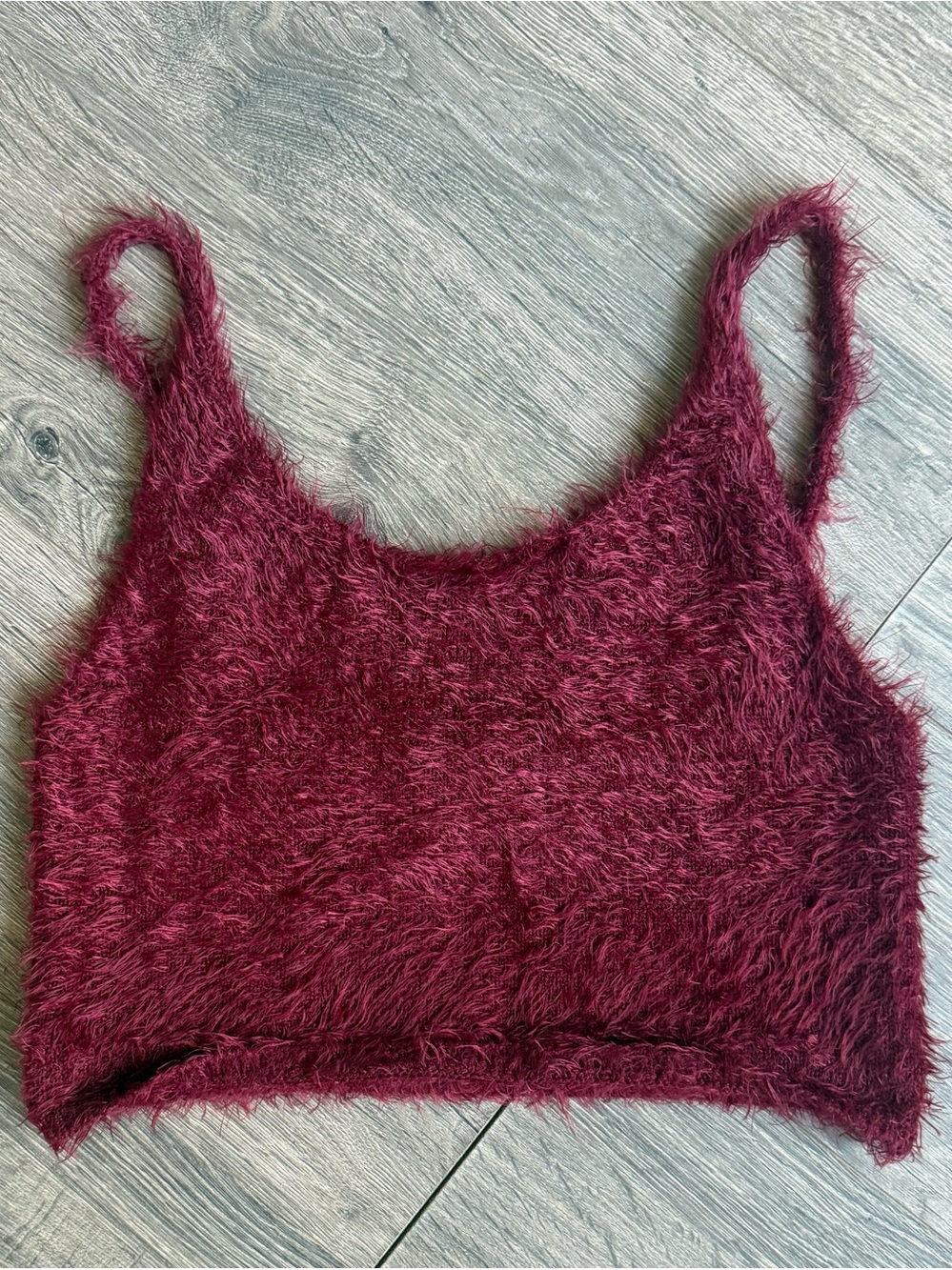 Forever 21 Fuzzy Eyelash Knit Cropped Tank Top - Burgundy (Medium)